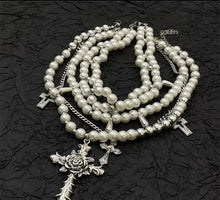 Load image into Gallery viewer, Pearl Choker Cross Necklace