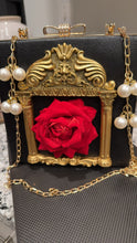 Load image into Gallery viewer, Vintage rose pearl gold and black purse
