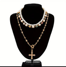 Load image into Gallery viewer, Cathedral Multicolored Pearl Long Cross Necklace
