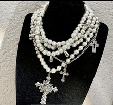 Load image into Gallery viewer, Pearl Choker Cross Necklace
